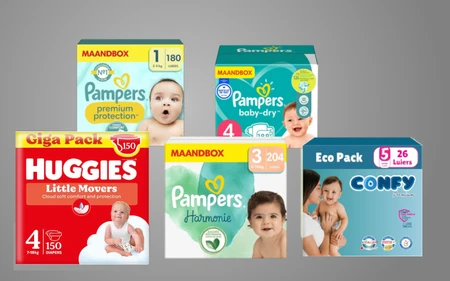 5 pakken luiers pampers huggies en confy