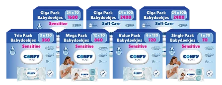allerlei soorten babydoekjes van confy