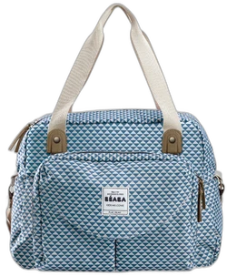 Luiertas Genève II van BEABA blauw/wit, bedrukt met driehoe