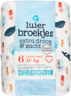 Verpakking luier broekjes van Albert Heijn extra droog en zacht maat 6