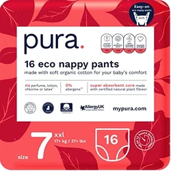 Pura Eco Nappy Pants - Maat 7 - 16 luiers Pura Premium Eco Luierbroekje Maat 7 (17+kg / 37+lbs) 1 pak van 16 Baby Peuter Easy Pull Up