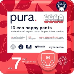 Pura Eco Nappy Pants - Maat 7 - 96 luiers Pura Premium Eco Luierbroekje Maat 7 (17+kg/37+lbs) Maandverpakking 6 x 16 per pak, 96 Baby Peuter Easy Pull Up