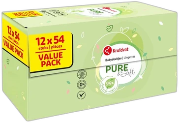 Kruidvat Pure & Soft babydoekjes 12 pak (12x54)