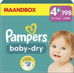 Pampers Baby-Dry - Maat 4+ (10kg - 15kg) - 198 Luiers - Maandbox