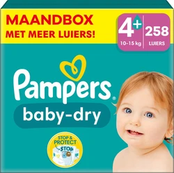 Pampers - Baby Dry - Maat 4+ - Mega Maandbox - 258 stuks - 10/15 KG Pampers - Baby Dry - Maat 4+ - Mega Maandbox - 258 stuks - 10/15 KG