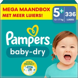 Pampers - Baby Dry - Maat 5+ - Mega Maandbox- 336 stuks - 12/17 KG Pampers - Baby Dry - Maat 5+ - Mega Maandbox- 336 stuks - 12/17 KG