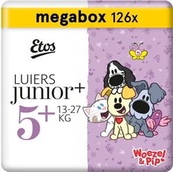 Etos Woezel & Pip Luiers Junior Plus Maat 5+ - 13-27 kg - Maandbox 126 stuks (3 x 42 stuks)