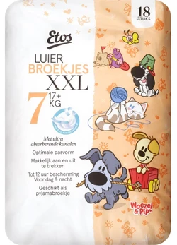 Etos Woezel & Pip Luierbroekjes XXL Maat 7 17+ kg 18 stuks