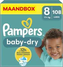 Pampers - Baby Dry - Maat 8 - Maandbox - 108 luiers Pampers - Baby Dry - Maat 8 - Maandbox - 108 luiers
