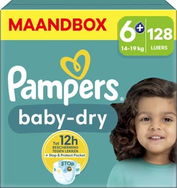 Pampers - Baby Dry - Maat 6+ - Maandbox - 128 luiers Pampers - Baby Dry - Maat 6+ - Maandbox - 128 luiers